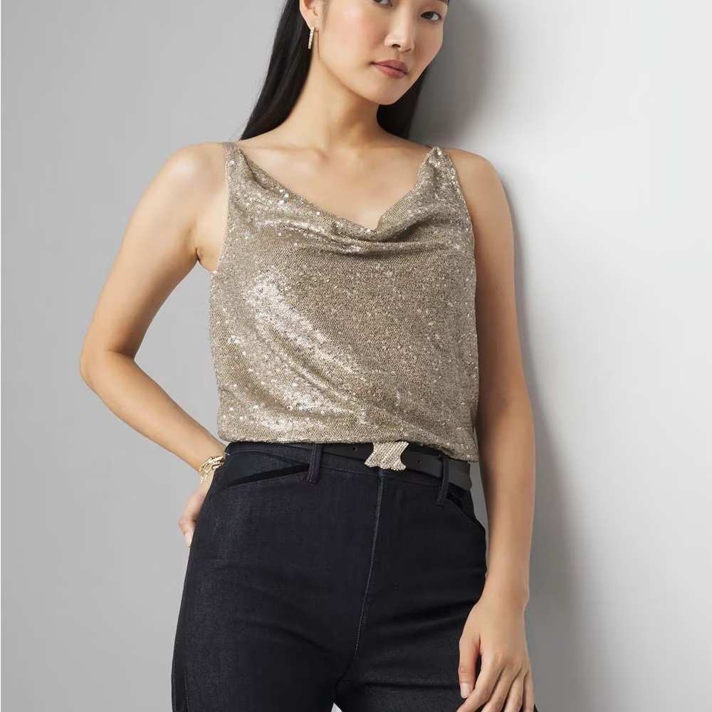 WHBM Sequin Cowl Neck Cami Size L - NWT